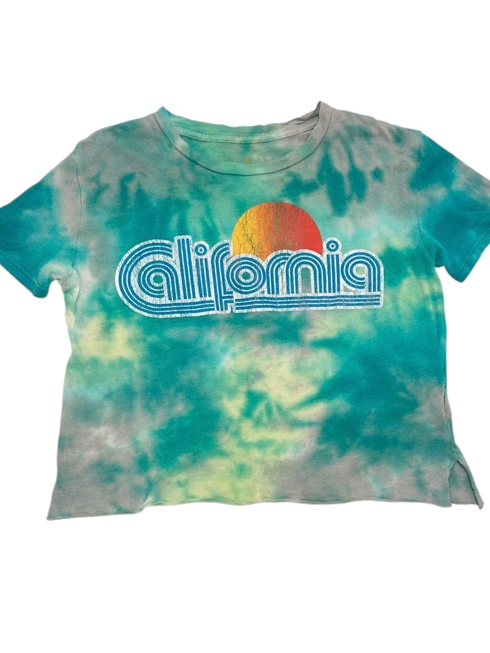 Rowdy Sprout Girl’s Tie Dye California Not Quite Crop Boho Graphic Tee - Size 8